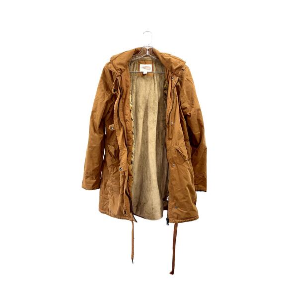 Forever21 Tan Hooded Faux fur Parka Jacket Size M Cotton Blend - Picture 2 of 11